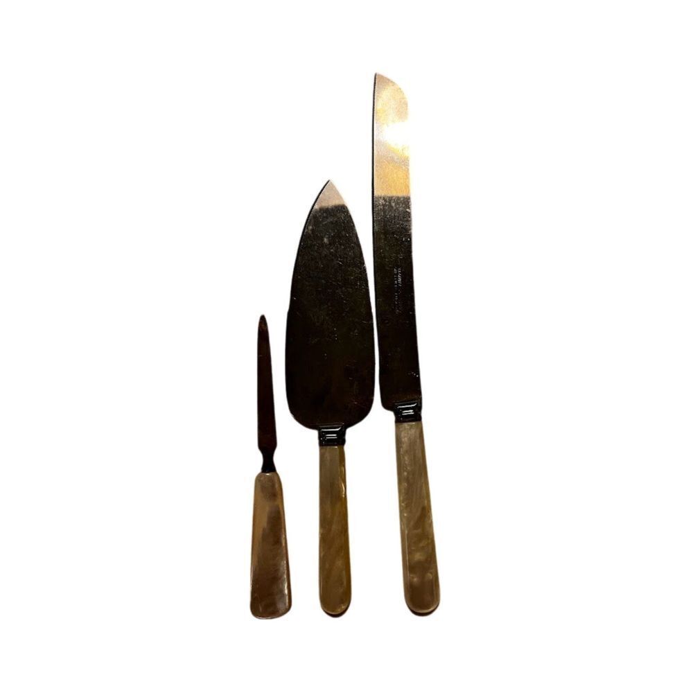 Sheffield England Set Knife Cake Serving Stainless Steel Mother Of Pearl Handle